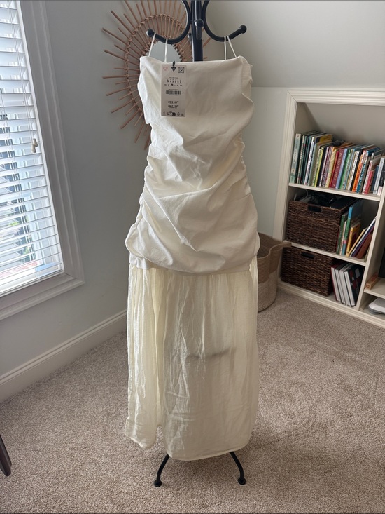 Zara Dresses & Skirts - Zara Cream Strapless Ruched Bodice Maxi Dress